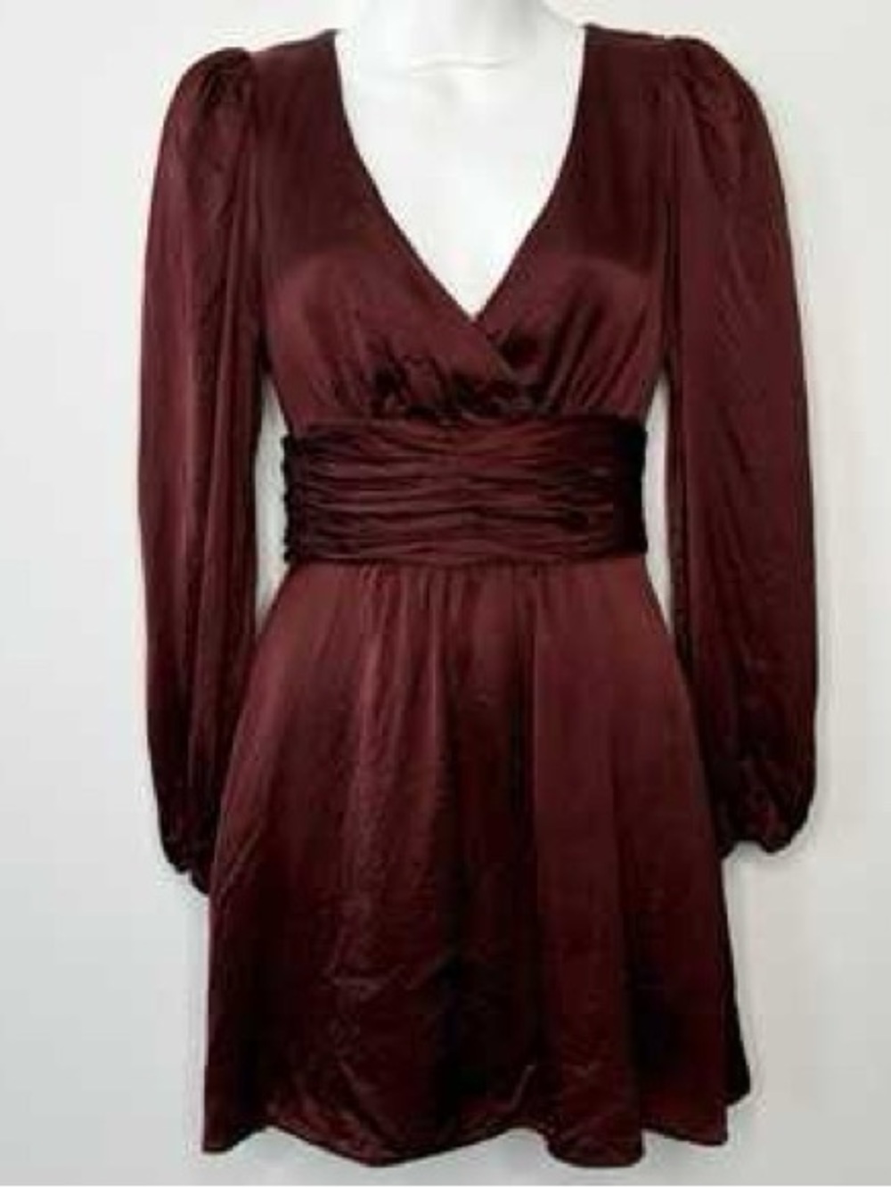 WILFRED ARITZIA Deep Burgundy V-Neck Long Sleeve Rhythm Dress Satin Size Small - Picture 2 of 12